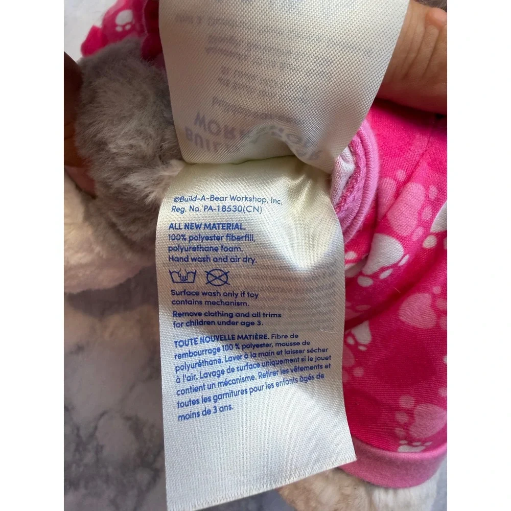 Build A Bear Promise Pets Grey White Cat Heterochromia Blue Yellow Eyes Pink PJs